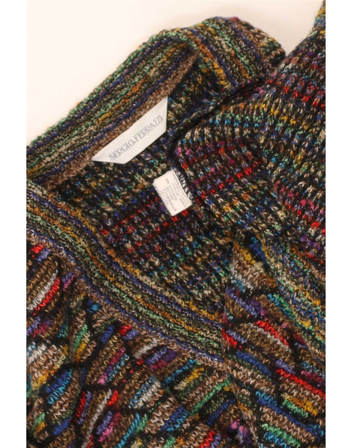 Suéter masculino vintage com decote em V pequeno de lã Chevron multicolorida