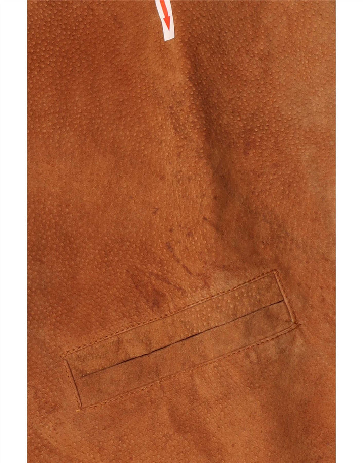 Colete vintage masculino de camurça de couro marrom médio