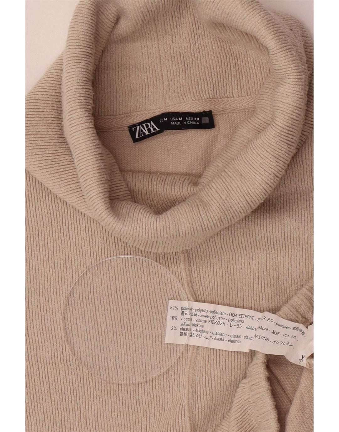 Zara Suéter feminino oversized com gola redonda Reino Unido 14 poliéster bege médio
