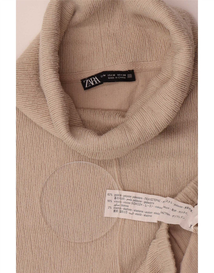 Zara Suéter feminino oversized com gola redonda Reino Unido 14 poliéster bege médio