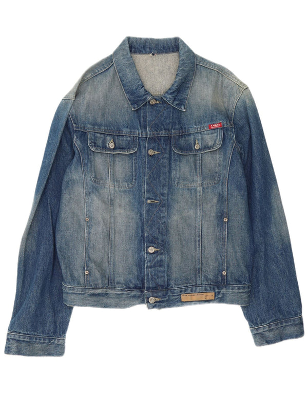 Jaqueta jeans masculina vintage UK 44 2XL algodão azul