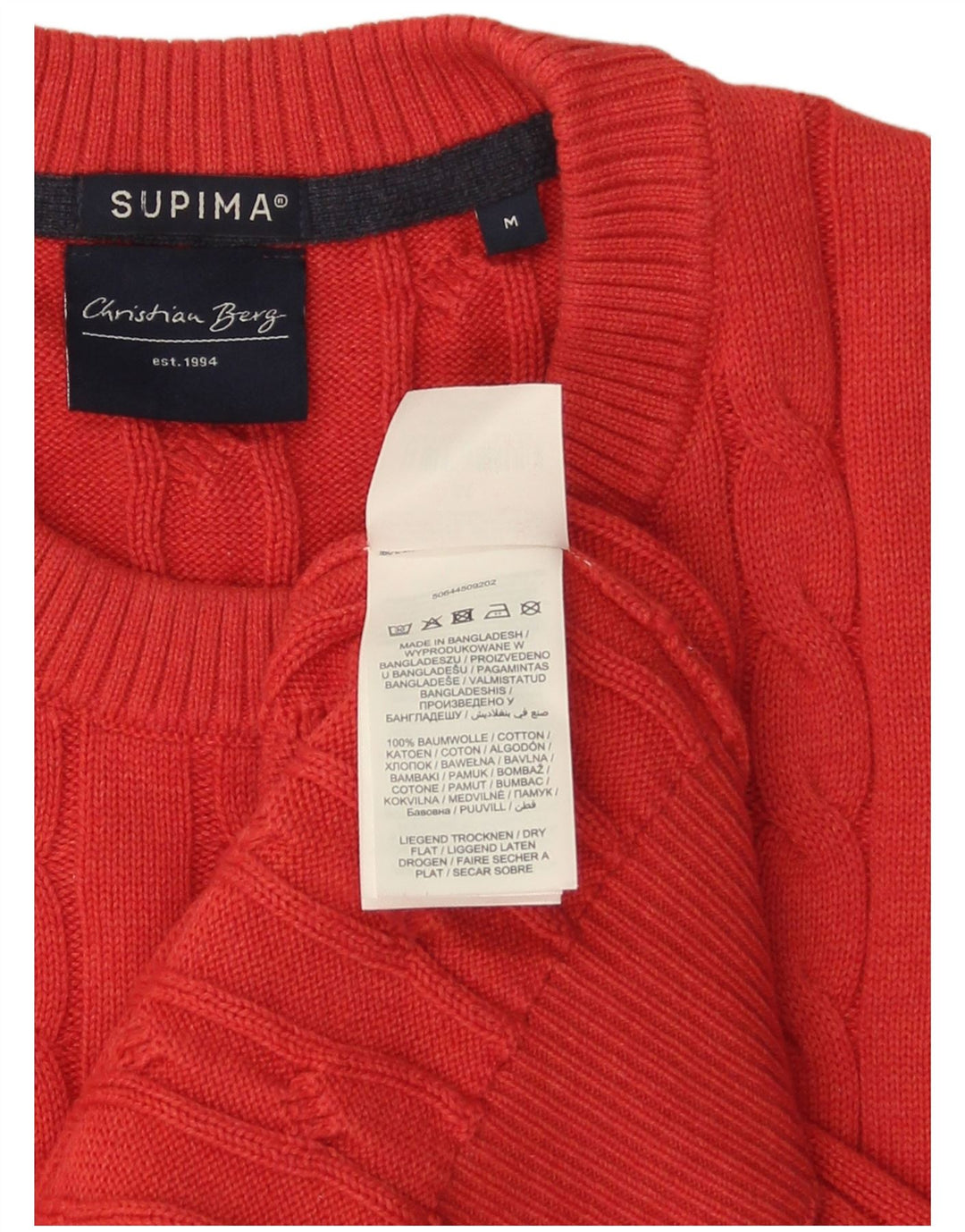 Suéter masculino Christian Berg com gola redonda, algodão vermelho médio