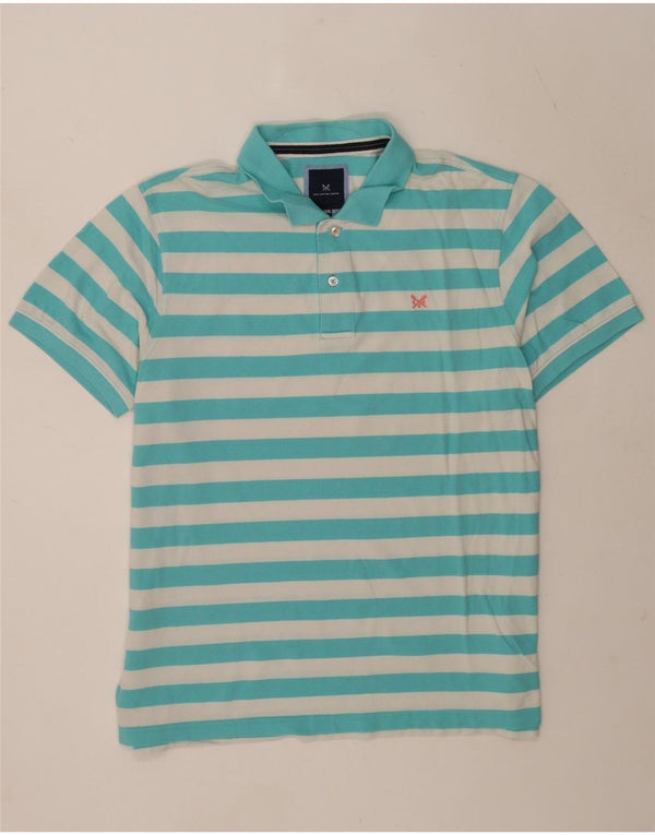 Camisa polo masculina 2XL da Crew Clothing algodão listrado turquesa