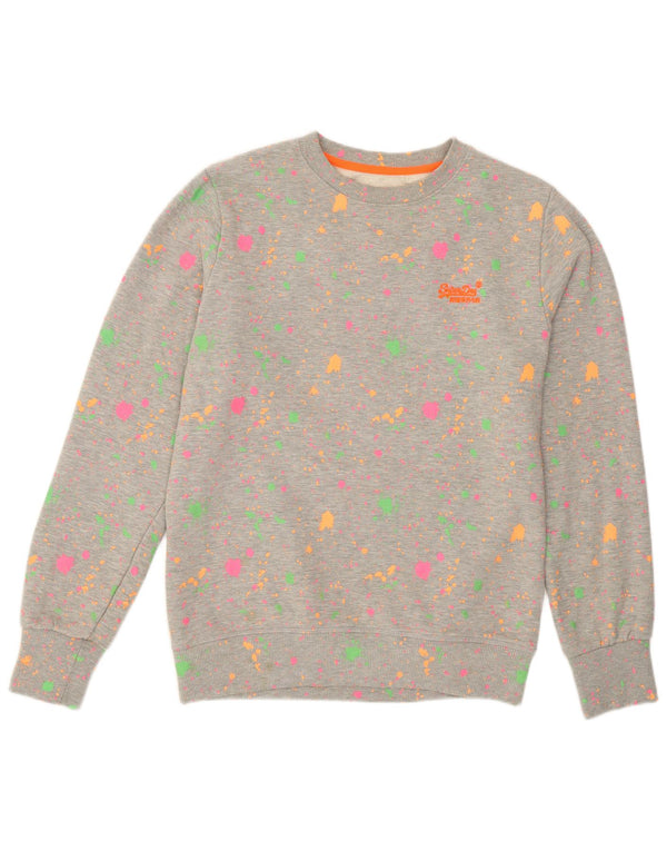 Suéter feminino Superdry UK 16 grande algodão manchado cinza