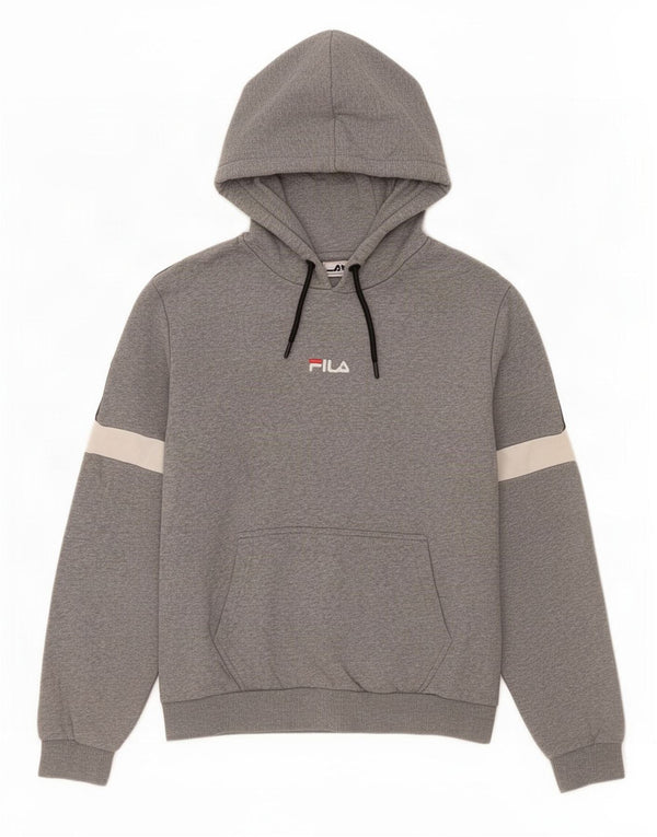 Fila Mens Hoodie Jumper Médio Cinza Colourblock Algodão