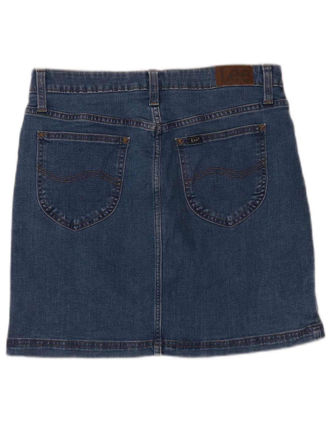 Saia jeans feminina LEE EUA 10 grande W32 algodão azul