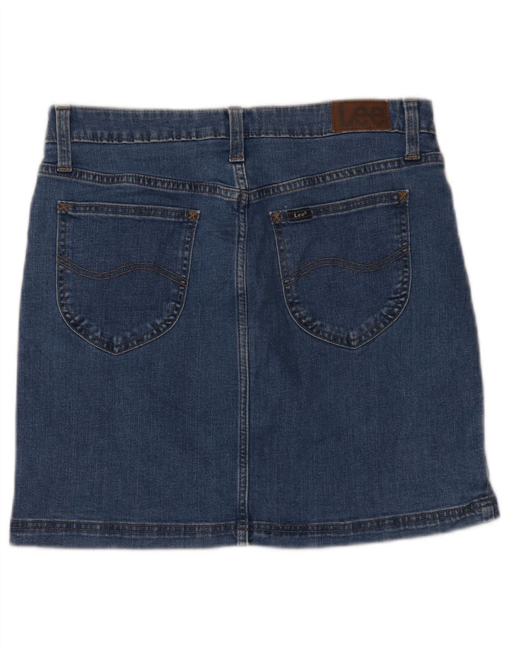 Saia jeans feminina LEE EUA 10 grande W32 algodão azul