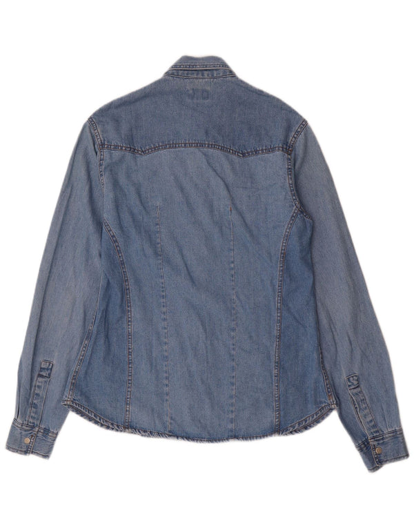 Camisa jeans feminina vintage UK 18 XL algodão azul