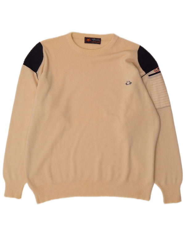 Il Granchio Suéter masculino com gola redonda e lã colorblock bege XL