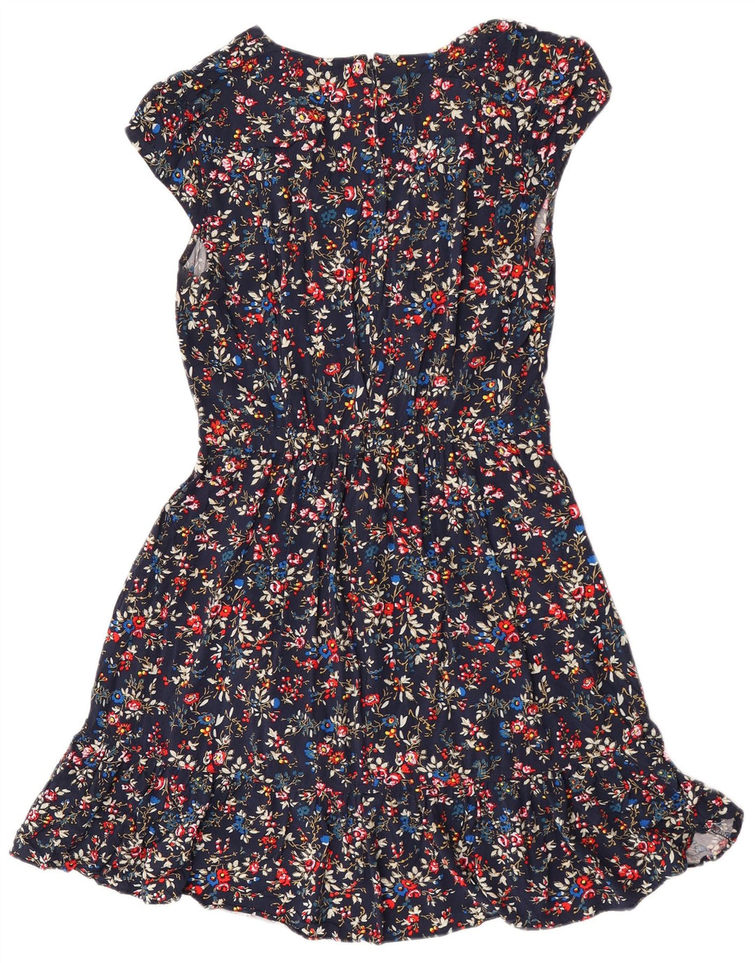 J. Crew Vestido feminino evasê US 6 médio azul marinho floral viscose