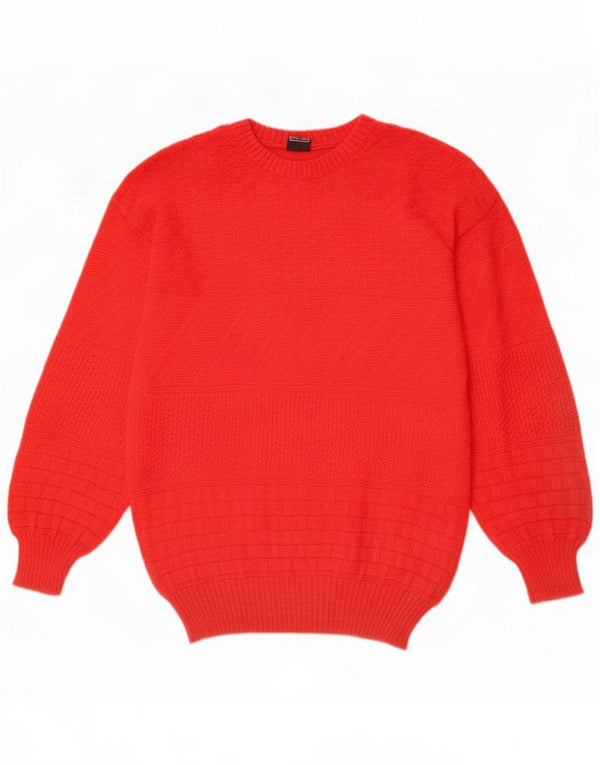 Vintage Mens Boat Neck Jumper Sweater IT 52 Large Red Geometric