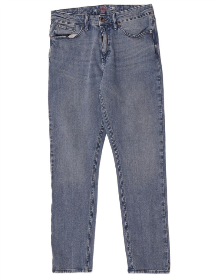 Marks & Spencer Masculino Regular Slim Jeans W30 L31 Azul Algodão