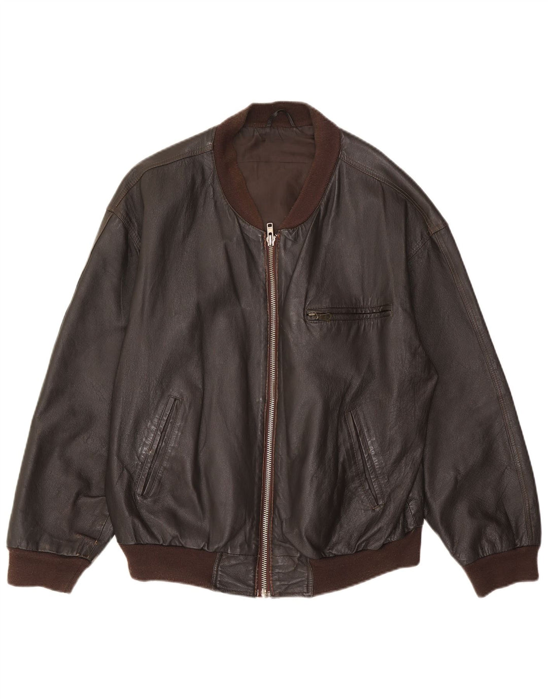 Jaqueta de couro masculina VINTAGE solta ajuste Reino Unido 36 couro marrom pequeno