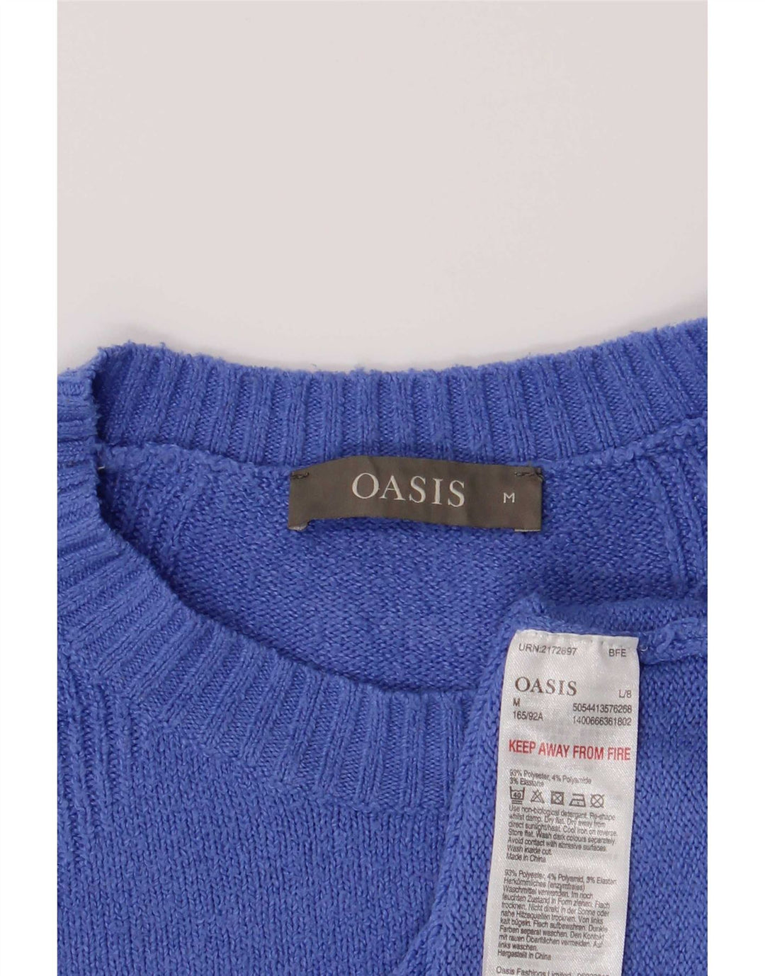 Suéter feminino Oasis com gola redonda UK 14 poliéster azul médio