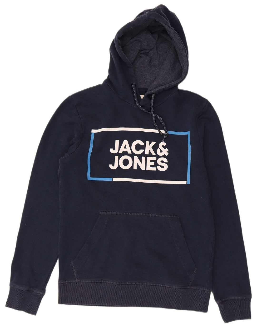 Jack & Jones moletom com capuz masculino gráfico pequeno algodão azul marinho