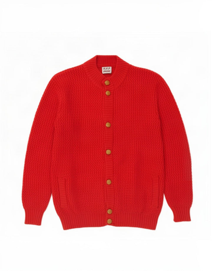 Suéter cardigã masculino vintage vermelho médio