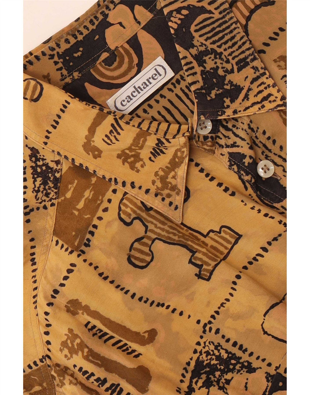 Camisa masculina de manga curta Cacharel tamanho 15 1/2 39 marrom médio geométrico