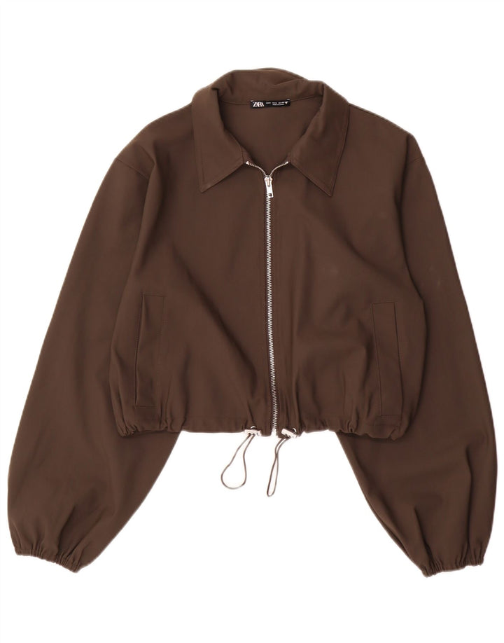Zara Womens Crop Bomber Jacket UK 10 Pequeno Marrom Poliamida