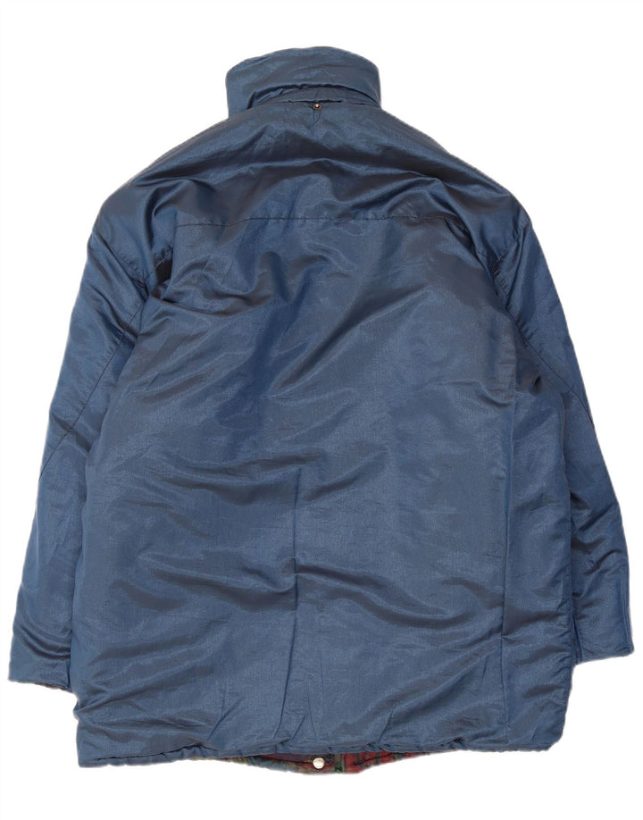 Jaqueta acolchoada reversível masculina vintage UK 40 grande geométrica multicolorida