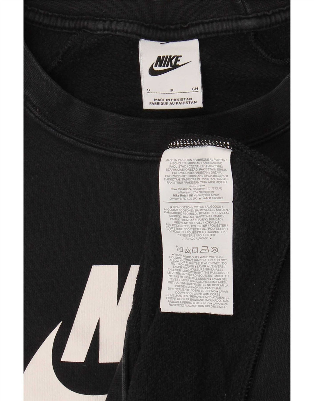 Nike feminino gráfico oversized moletom jumper reino unido 10 pequeno algodão preto