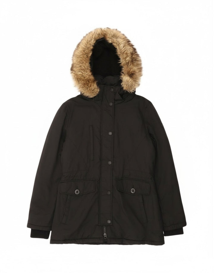 Jaqueta Parka Feminina Superdry com Capuz UK 12 Médio Preto Nylon