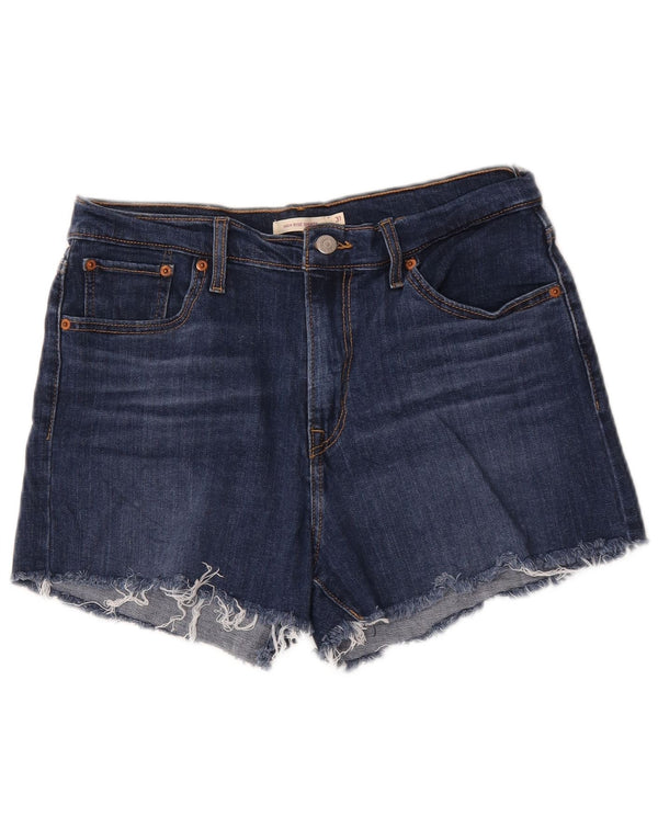 Shorts jeans feminino de cintura alta Levi's W31 algodão azul médio