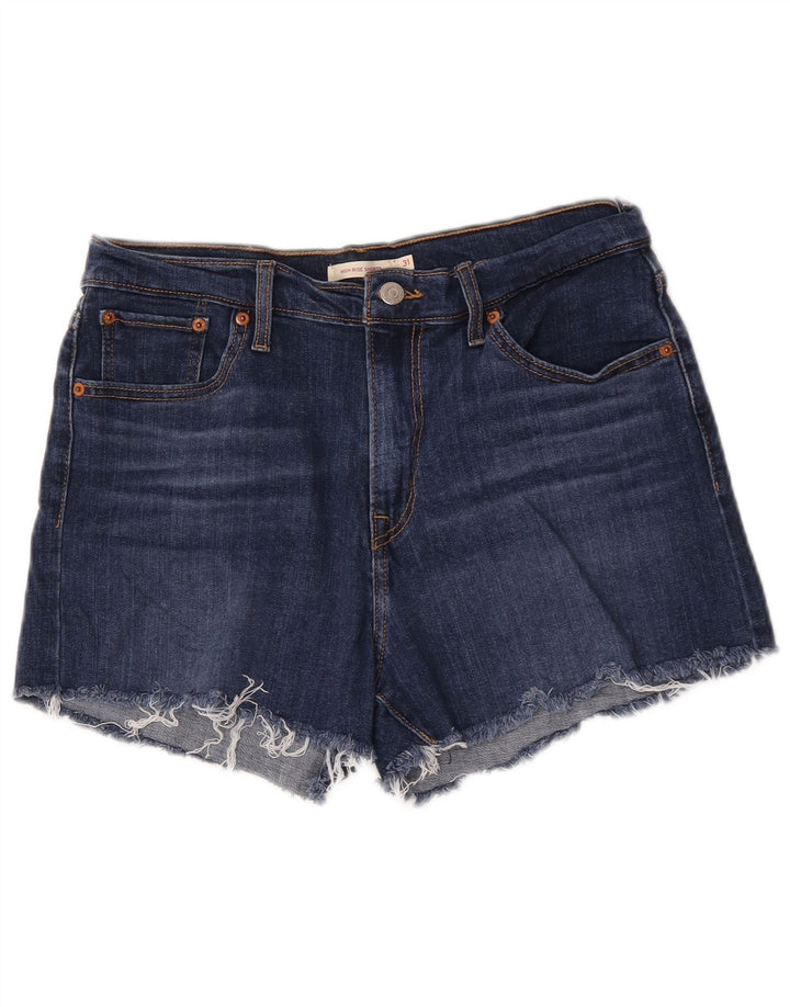 Shorts jeans feminino de cintura alta Levi's W31 algodão azul médio