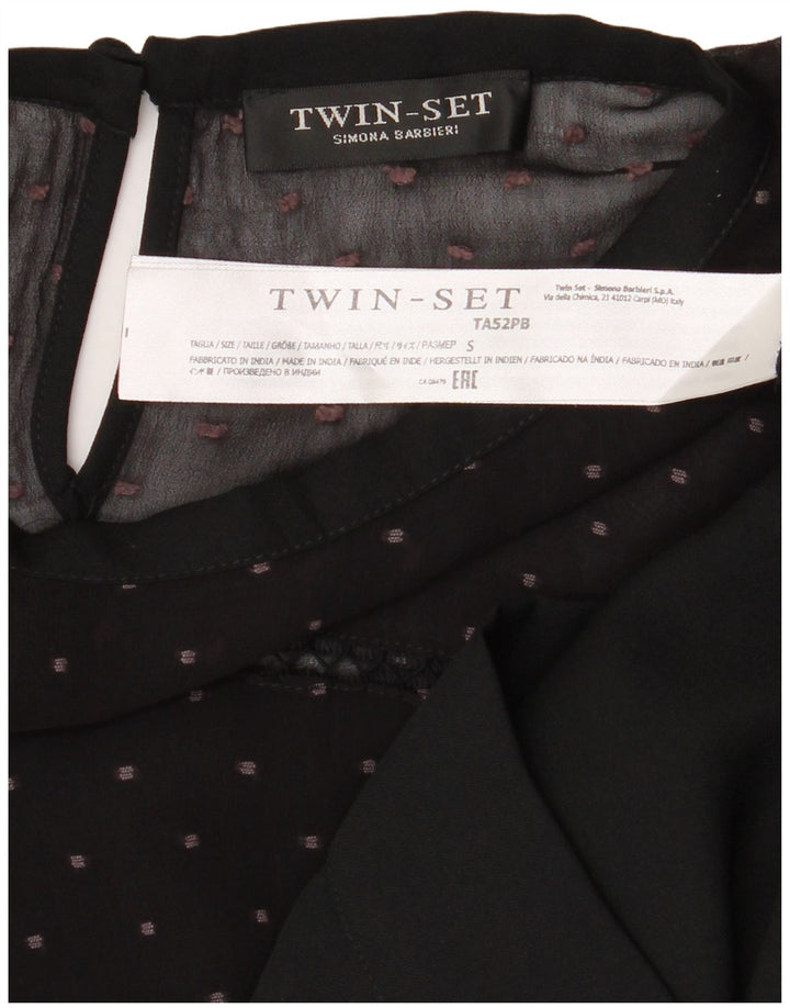 Simona Barbieri Blusa feminina Twin Set Top Reino Unido 10 pequena preta manchada