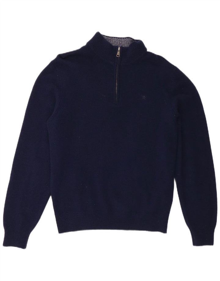 Suéter masculino Hackett com zíper e gola em lã de carneiro azul marinho médio