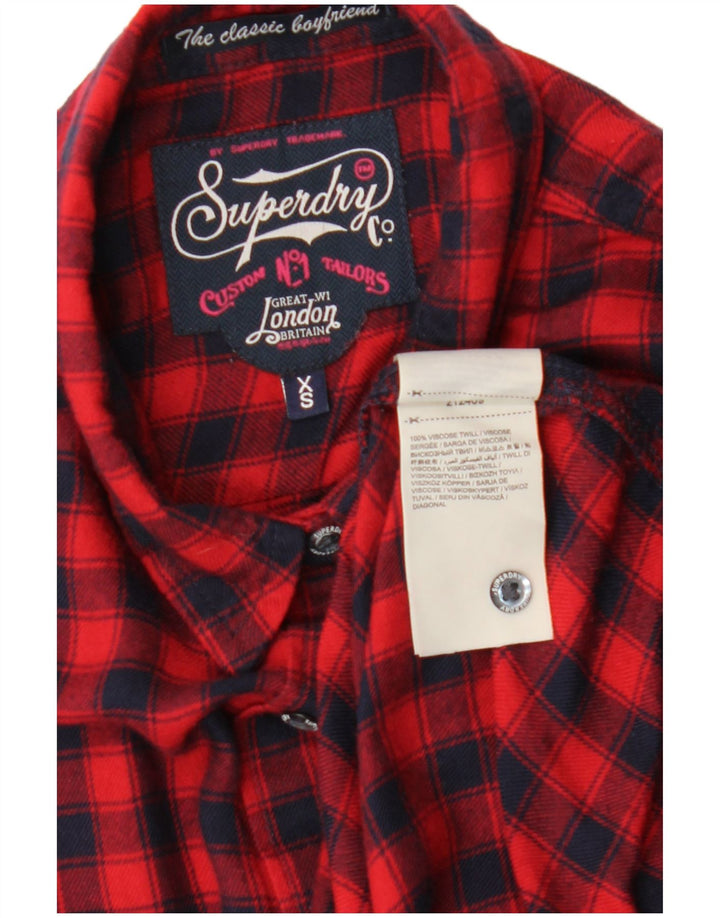 Camisa de flanela feminina SUPERDRY Reino Unido 6 XS vermelho xadrez viscose