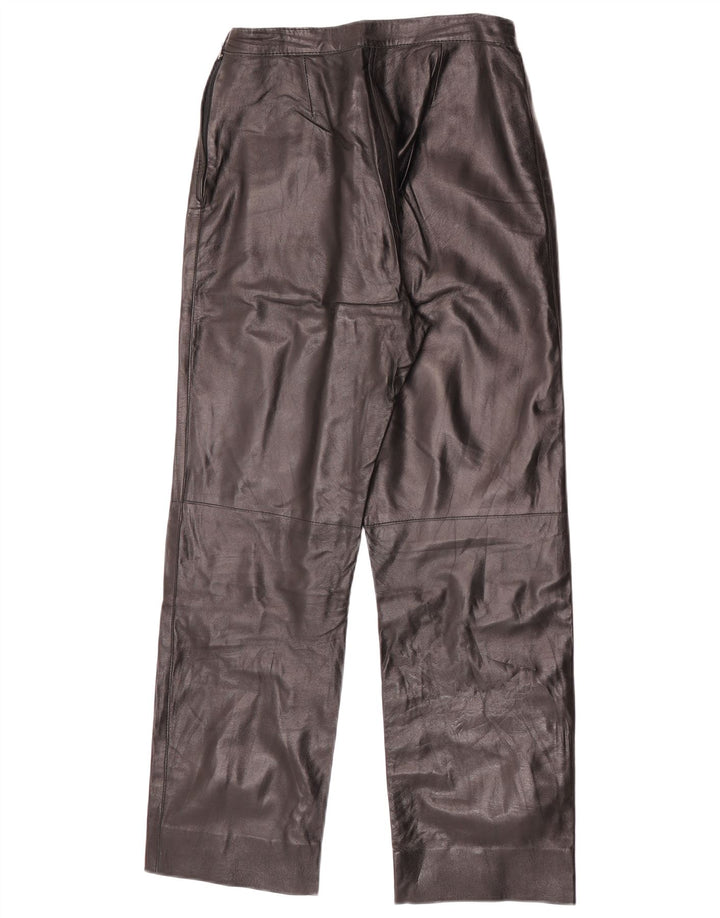 Calças de couro retas femininas vintage W27 L27 pretas