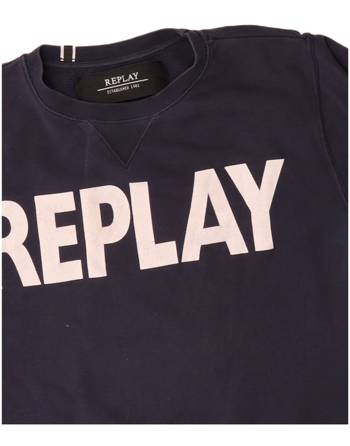 Replay moletom gráfico masculino jumper médio azul marinho algodão