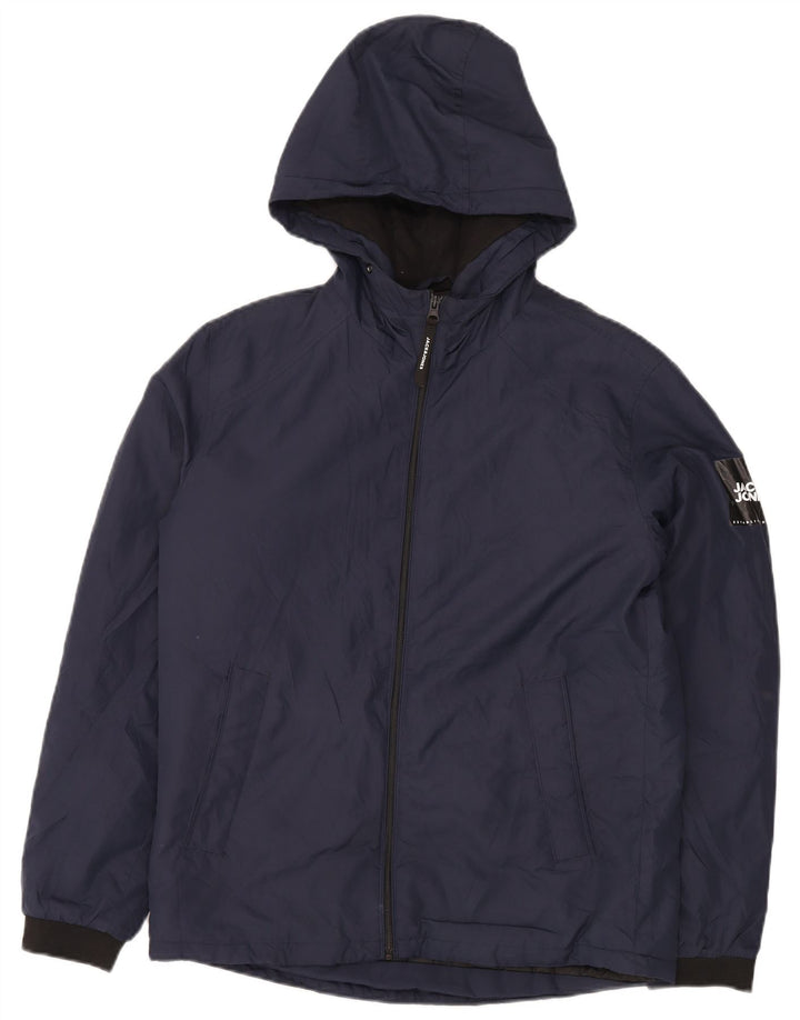 Jaqueta corta-vento masculina Jack & Jones com capuz Reino Unido 38 azul marinho médio