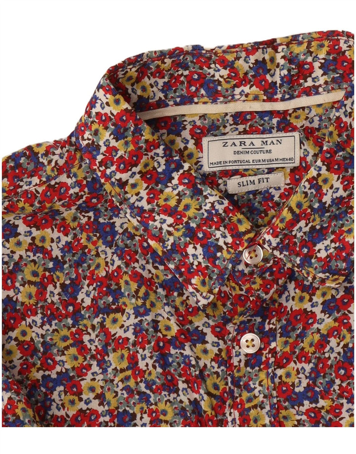Camisa masculina Zara Slim Fit média floral multicolorida