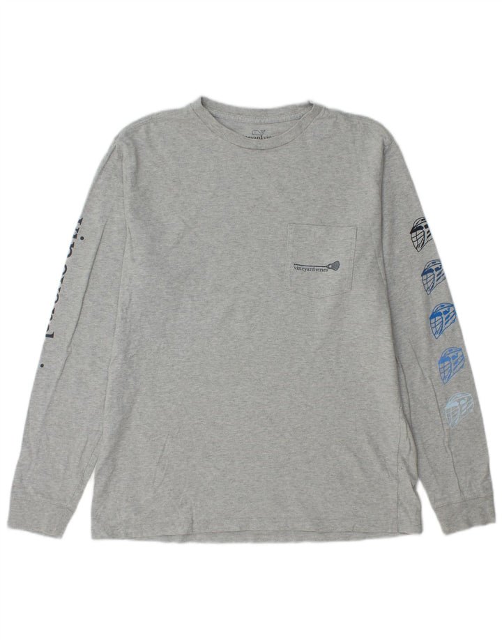 VINEYARD VINES Top gráfico masculino manga comprida pequeno algodão cinza