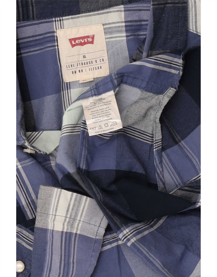 Camisa masculina de manga curta Levi's XL azul xadrez algodão