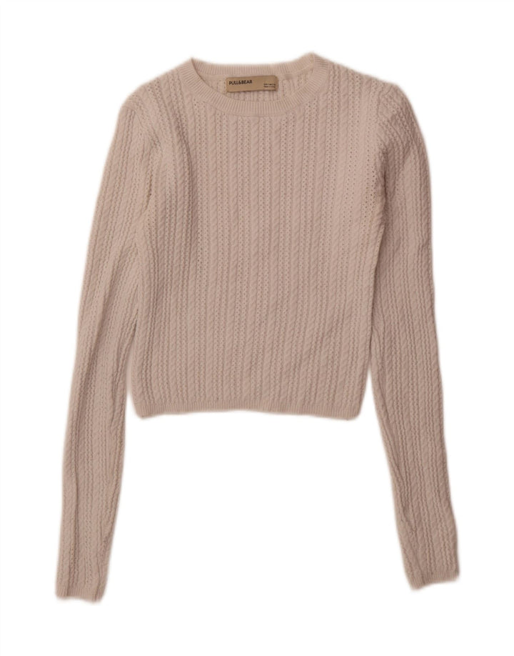 Suéter feminino PULL & BEAR com gola redonda e gola redonda UK 8 pequeno branco