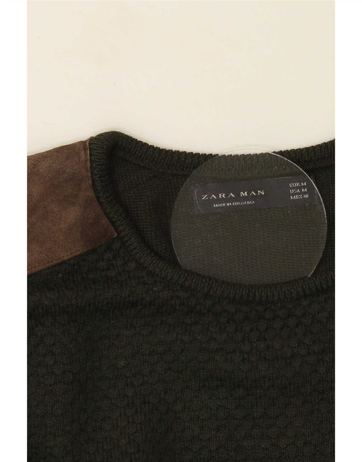 Zara Suéter masculino com gola redonda e bloco colorido verde médio