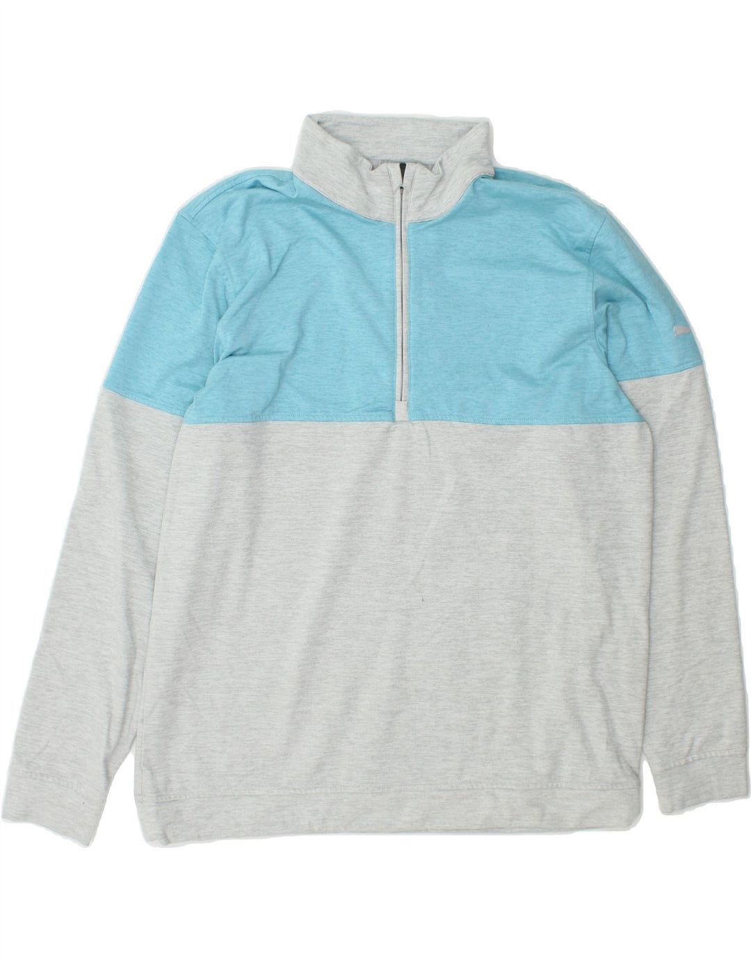 PUMA Mens Zip Neck Sweatshirt Jumper XL Grey Colourblock Cotton Vintage Puma and Second-Hand Puma from Messina Hembry 
