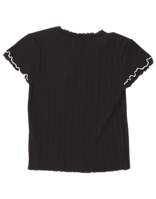 Zara Womens Crop T-Shirt Top UK 12 Médio Preto Poliéster