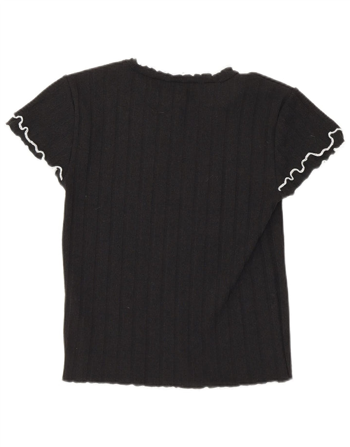 Zara Womens Crop T-Shirt Top UK 12 Médio Preto Poliéster