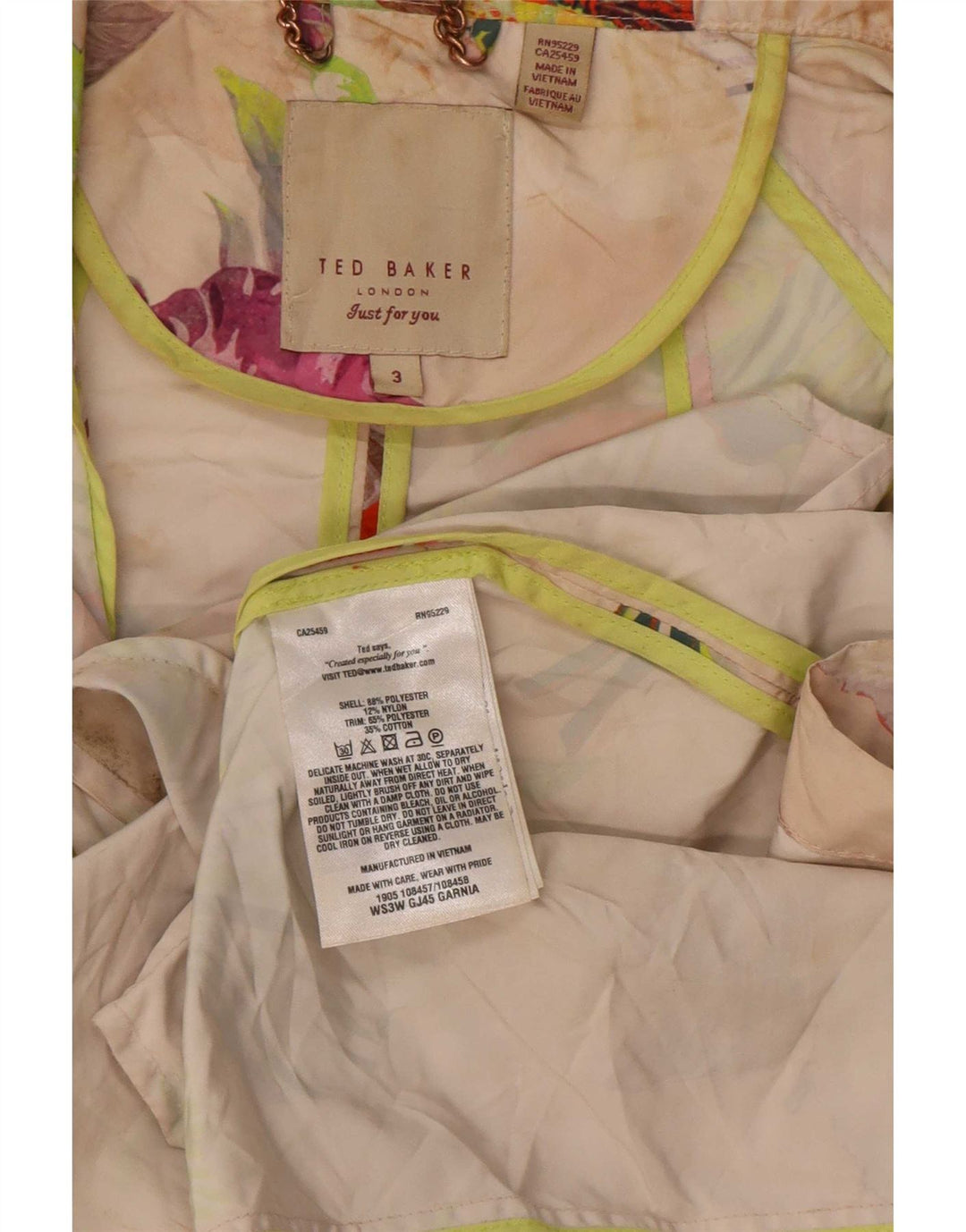 Jaqueta de chuva feminina com capuz Ted Baker tamanho 3 médio floral multicolorido