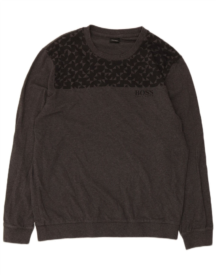 Hugo Boss moletom feminino jumper UK 14 algodão geométrico cinza médio