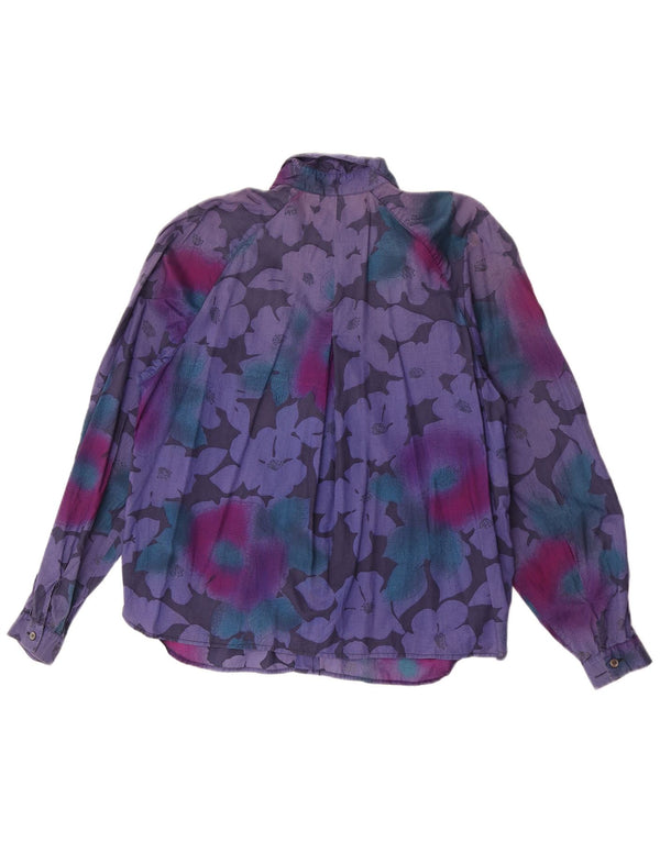 Camisa feminina vintage UK 16 grande roxo floral