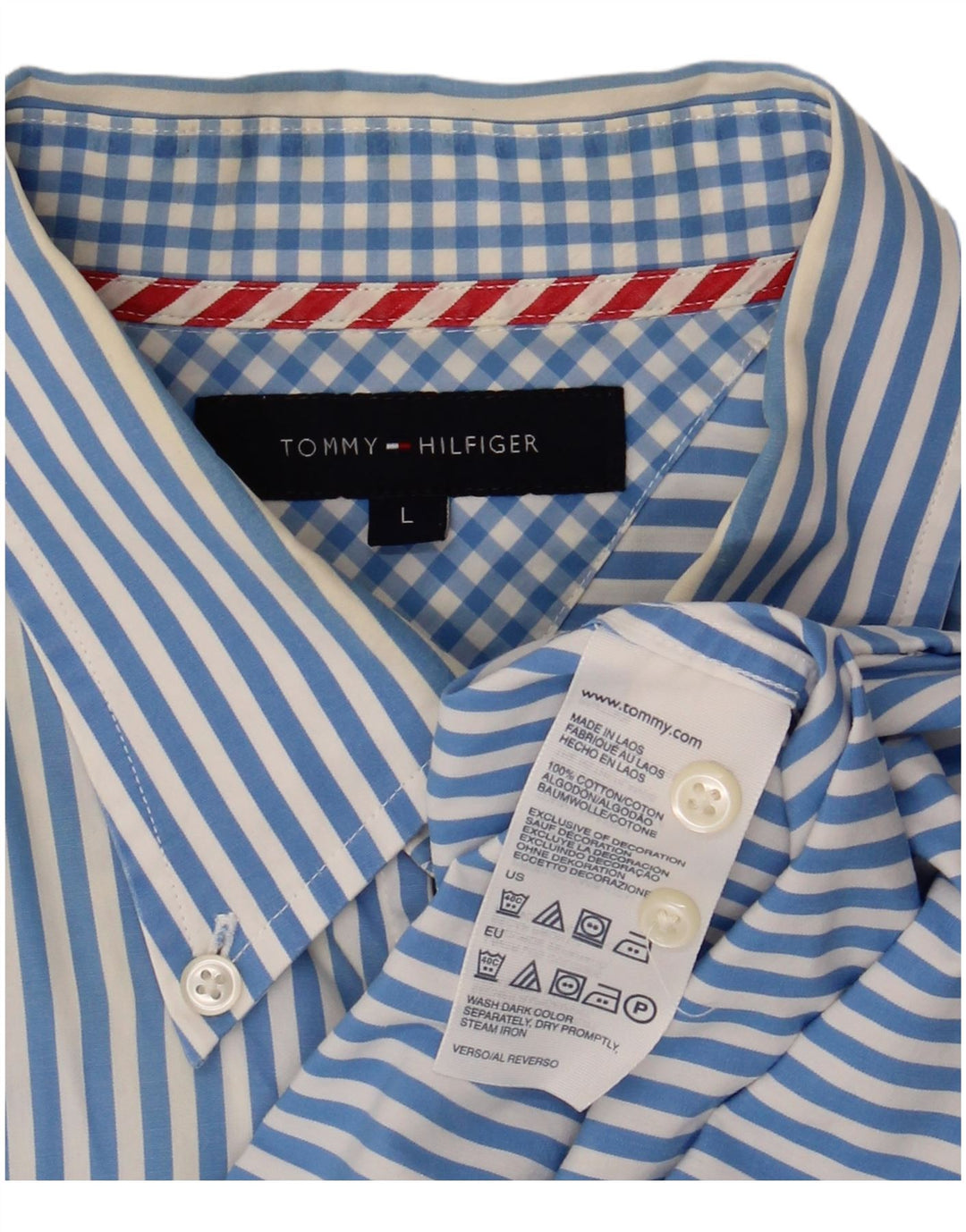Camisa masculina TOMMY HILFIGER grande algodão listrado azul