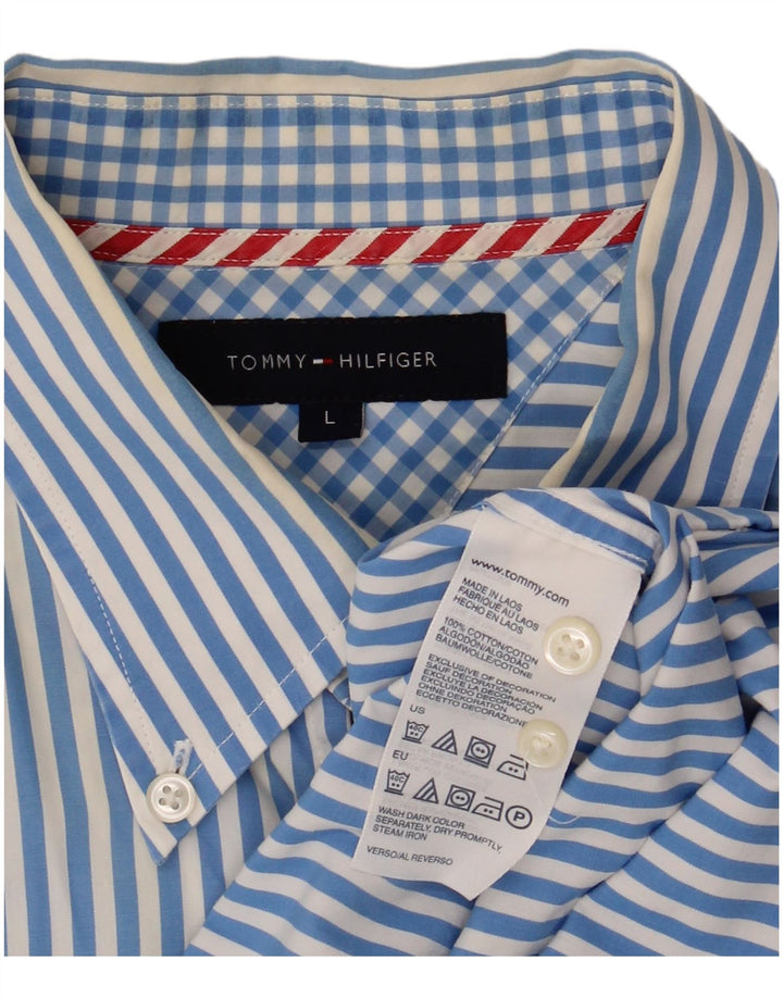 Camisa masculina TOMMY HILFIGER grande algodão listrado azul