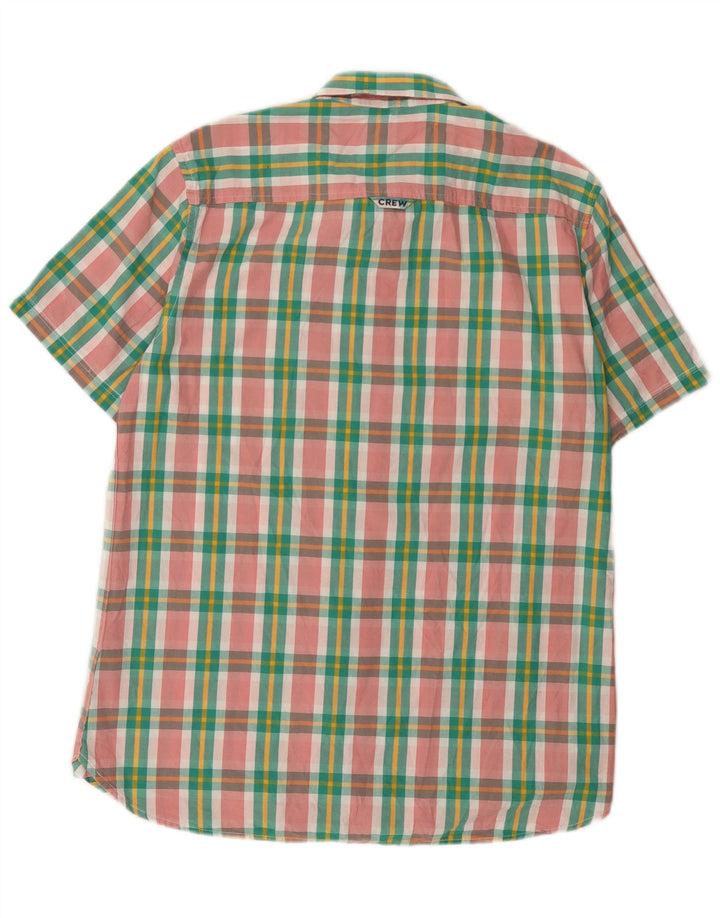 Camisa masculina de manga curta Crew Clothing algodão xadrez verde médio