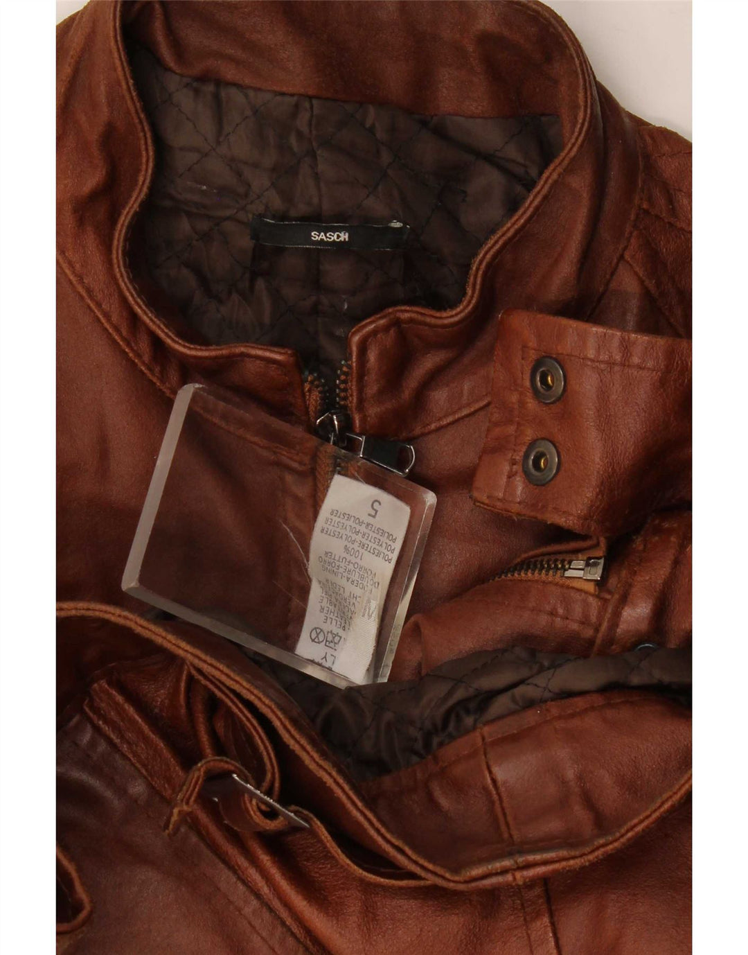 Jaqueta feminina de couro Sasch Racer UK 12 marrom médio