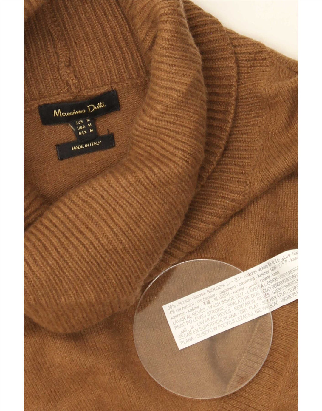 Suéter feminino Massimo Dutti com gola redonda Reino Unido 14 viscose marrom médio