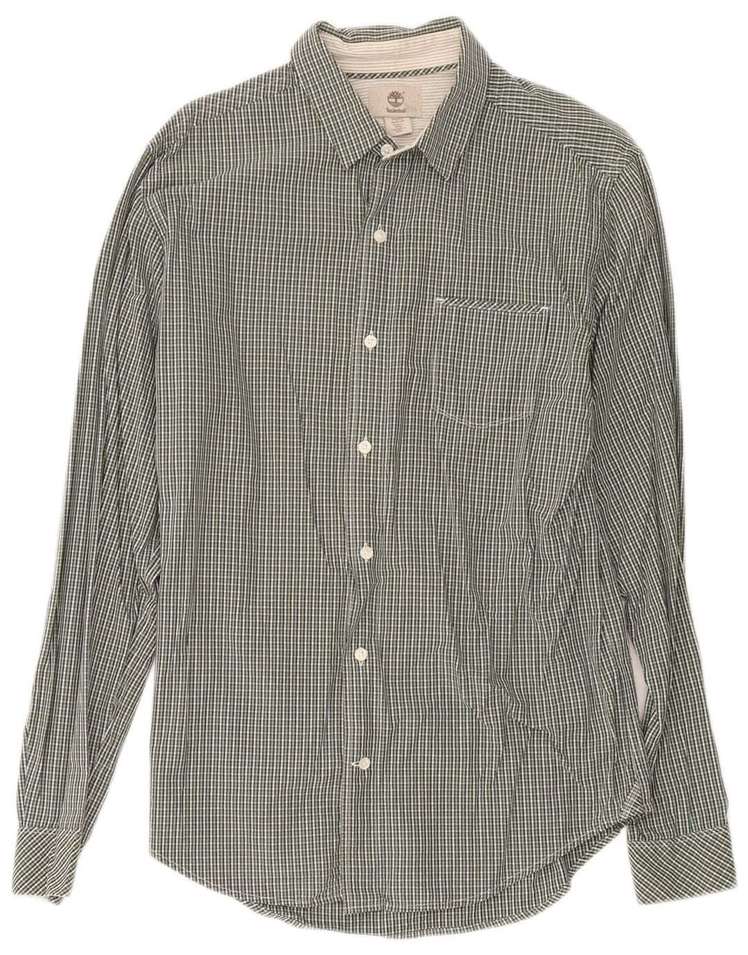 Timberland Mens Slim Fit Camisa Verde Médio Algodão Gingham